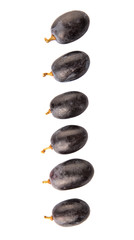 Black grapes over white background