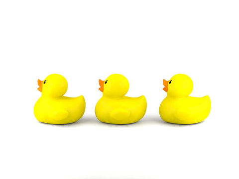 Yellow rubber ducklings isolated