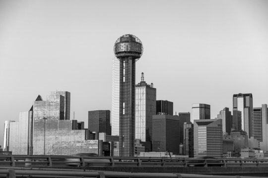 Dallas City skyline at twilight in black and white