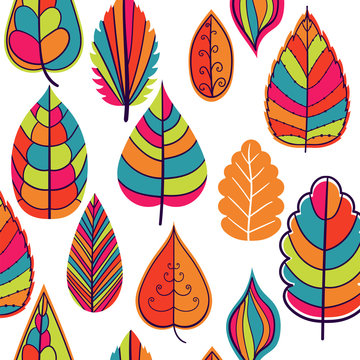 Colored seamless pattern on leaves theme. Autumn seamless