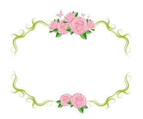 Vintage frame with pink roses