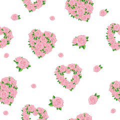 seamless background with hearts and roses