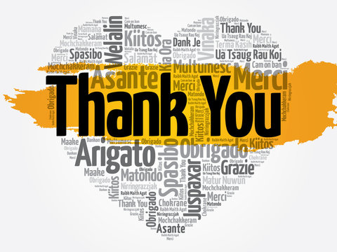 Thank You in many languages, love heart word cloud concept