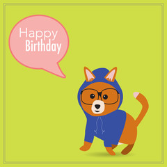 The hipster dog with happy birthday word
