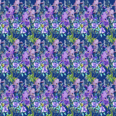 Obraz premium Cranesbill Columbine and Iris seamless pattern