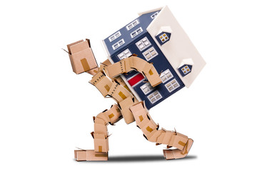 Moving house concept with box man