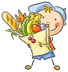 Child with a big bag full of food