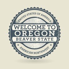 Grunge rubber stamp with text Welcome to Oregon, USA