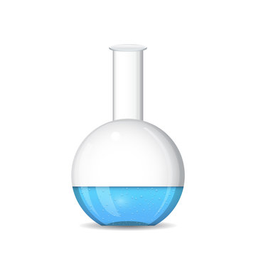 Flat bottomed chemical flask on white background