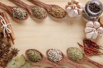 spoons and spices on cutting board