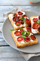 Toasts with cheese and tomatoes