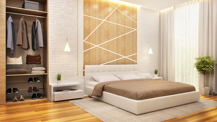 Modern bedroom with wardrobe in a big house