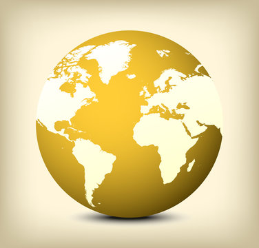 vector gold globe icon on yellow background