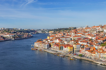 Fototapeta na wymiar View of the historical Ribeira District of Porto, Portugal