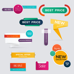 Collection of Sale Discount Styled origami Banners.