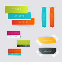 Set of colorful text box with steps, trendy colors.