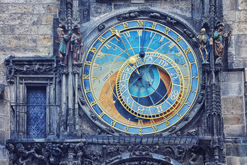 Fototapeta na wymiar Close view of Prague medieval Astronomical Clock, Czech Republic