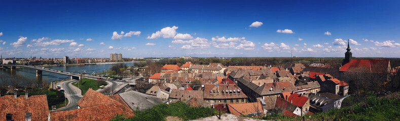 Fototapeta na wymiar Panoramic view from the Petrovaradin Castle of Novi Sad