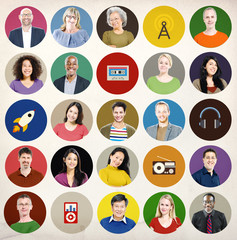 Diversity Group Technology Music Media Collection Concept