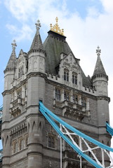 Fototapeta na wymiar One of the two towers of the Tower Bridge in London, UK