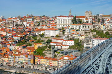 Fototapeta na wymiar View of the iconic Dom Luis I bridge of Porto, Portugal