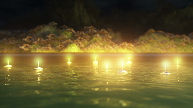 candiles in the river at night