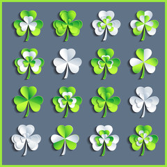 Set of white and green 3d Patricks leaf clover