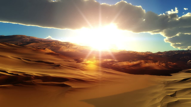 fly over desert sunset