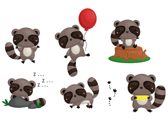 raccoon vector set © Inkley