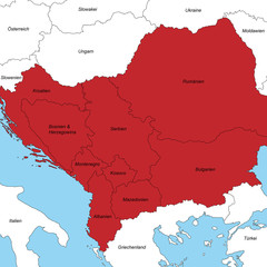 Balkan in rot (beschriftet)