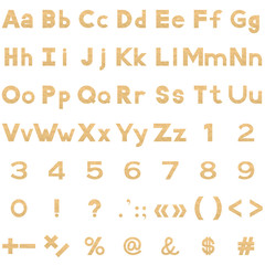 Alphabet, numbers and signs set, paper