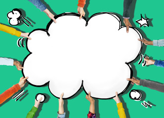 People Holding Comic Explosion Copy Space Concept