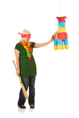 Pinata: Woman Trying To Figure Out Where To Swing Bat