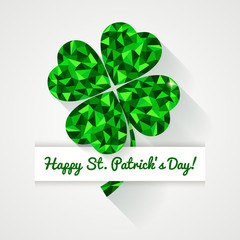 Happy St. Patrick's Day! Greeting card with polygonal clover lea