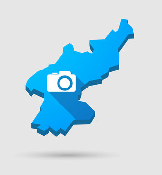 Blue North Korea map with a photo camera