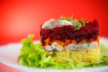 salad with herring and boiled vegetables