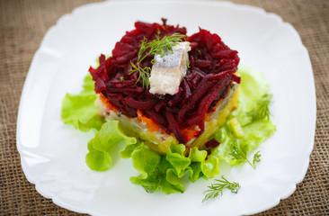 salad with herring and boiled vegetables