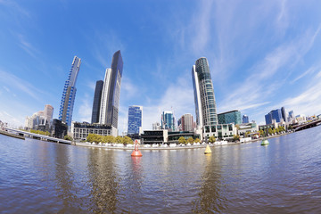 Fototapeta na wymiar Fisheye view of Melbourne in the daytime