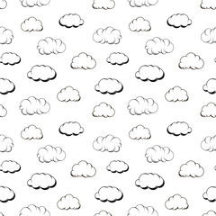 Retro hand engraving clouds on white seamless pattern