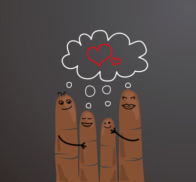 Etnic finger family hugging showing love. Bussiness concept.