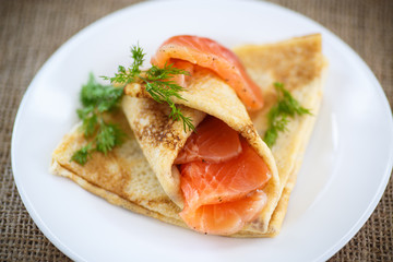 stack of pancakes with salted salmon