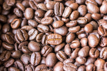 Coffee beans in a wooden box