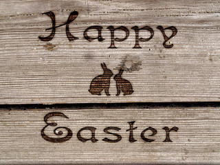Happy Easter - burned an inscription on a wood.
