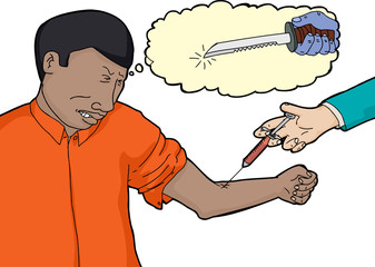 Scared Man Doing Blood Test