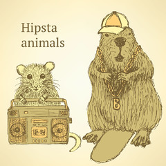 Sketch fancy animals  in vintage style