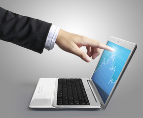 modern laptop and  hand