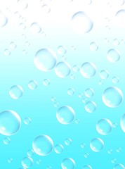 Transparent air bubbles in the water blue background texture, cleaning label mockup.