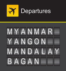 Myanmar flip alphabet airport departures, Yangon, Mandalay