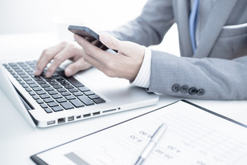 business, technology and internet concept - close up of man hand