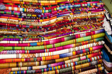 Typical colorful tapestries of the Andes